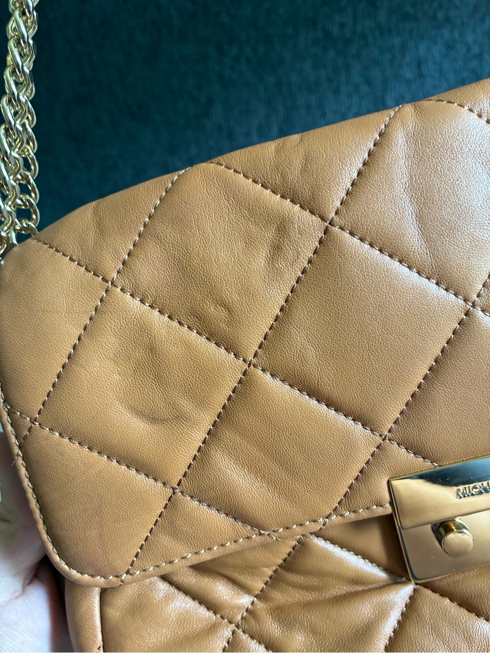 Michael Kors Quilted Sloan Camel Colored Shoulder Bag with Gold Chain Straps - Picture 4 of 13